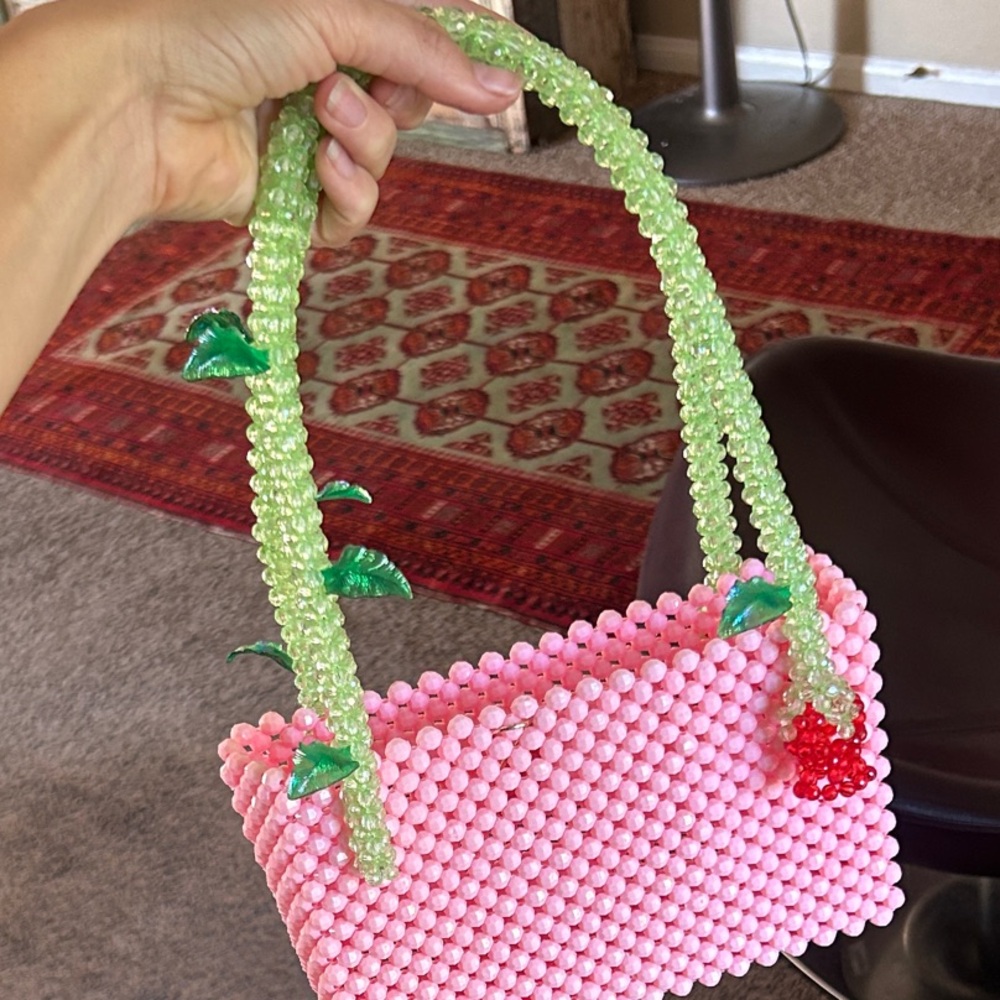 Susan Alexandra Rose Pink and Green Beaded Bag - Picture 2 of 6